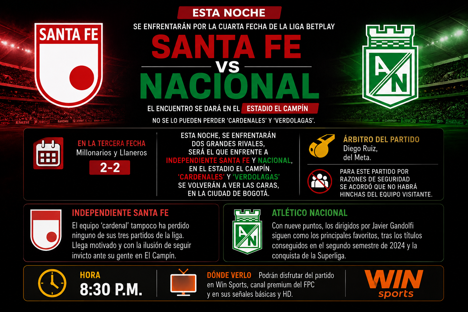 Partido Nacional Vs Santa Fe hoy