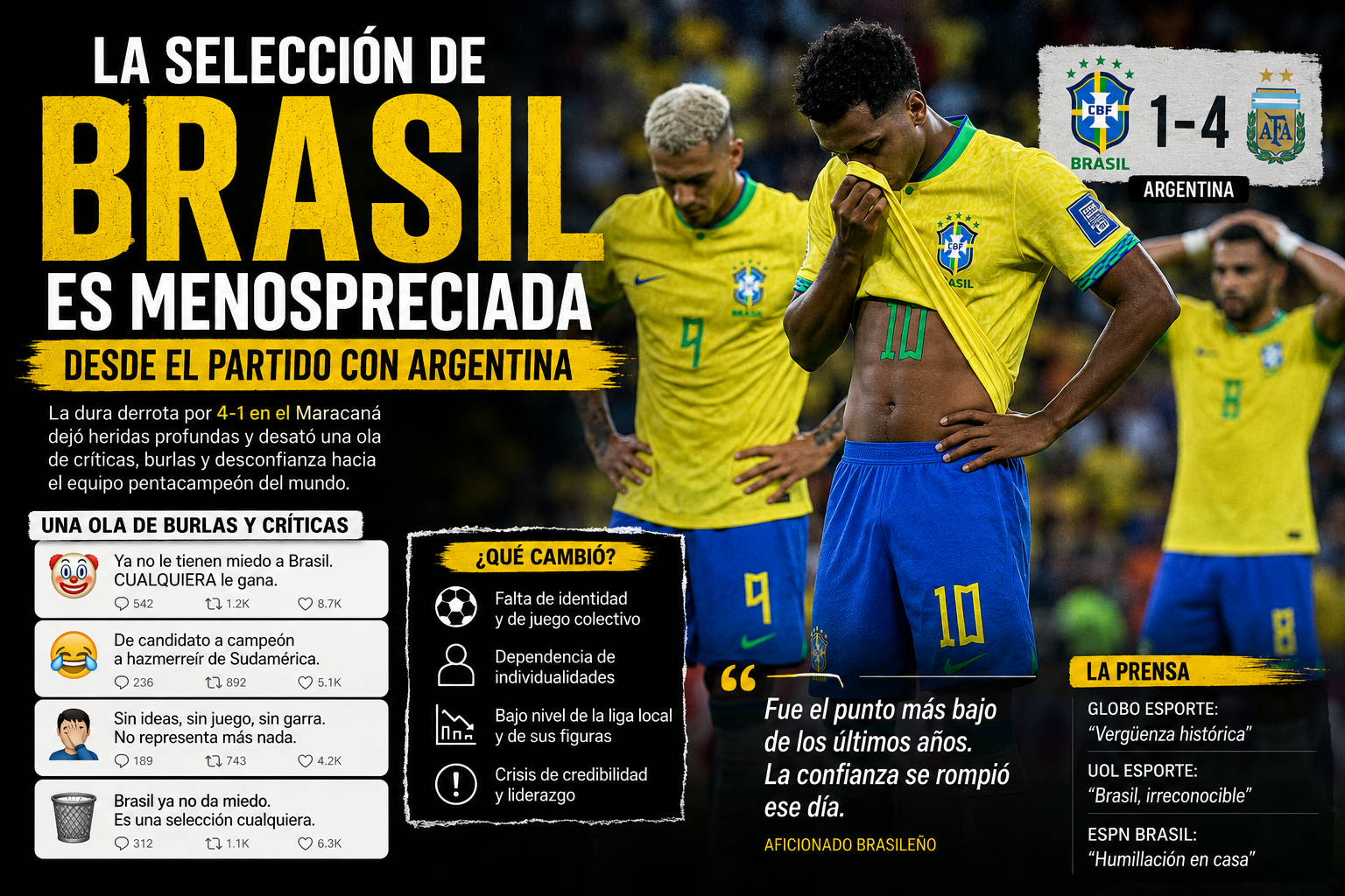La selección de Brasil es menospreciada desde el partido con Argentina
