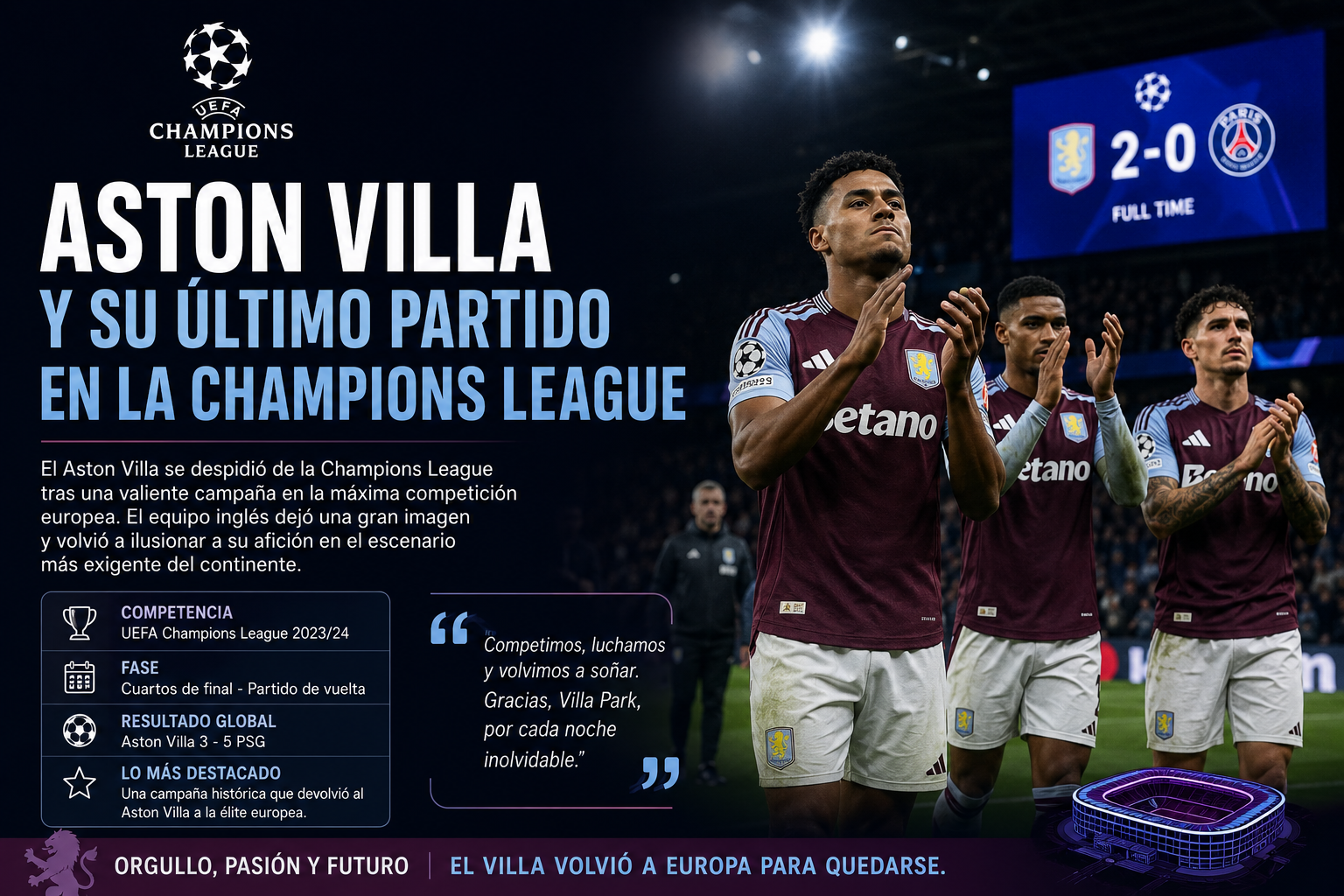 Aston Villa y su último partido en la Champions League