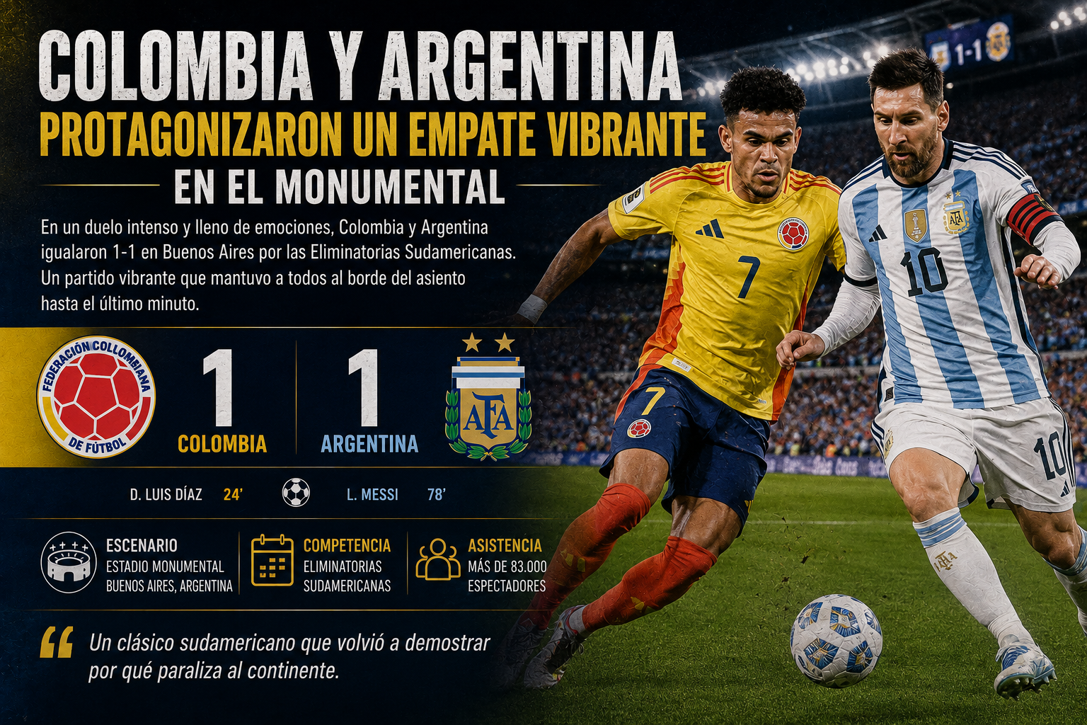Colombia y Argentina protagonizaron un empate vibrante en El Monumental