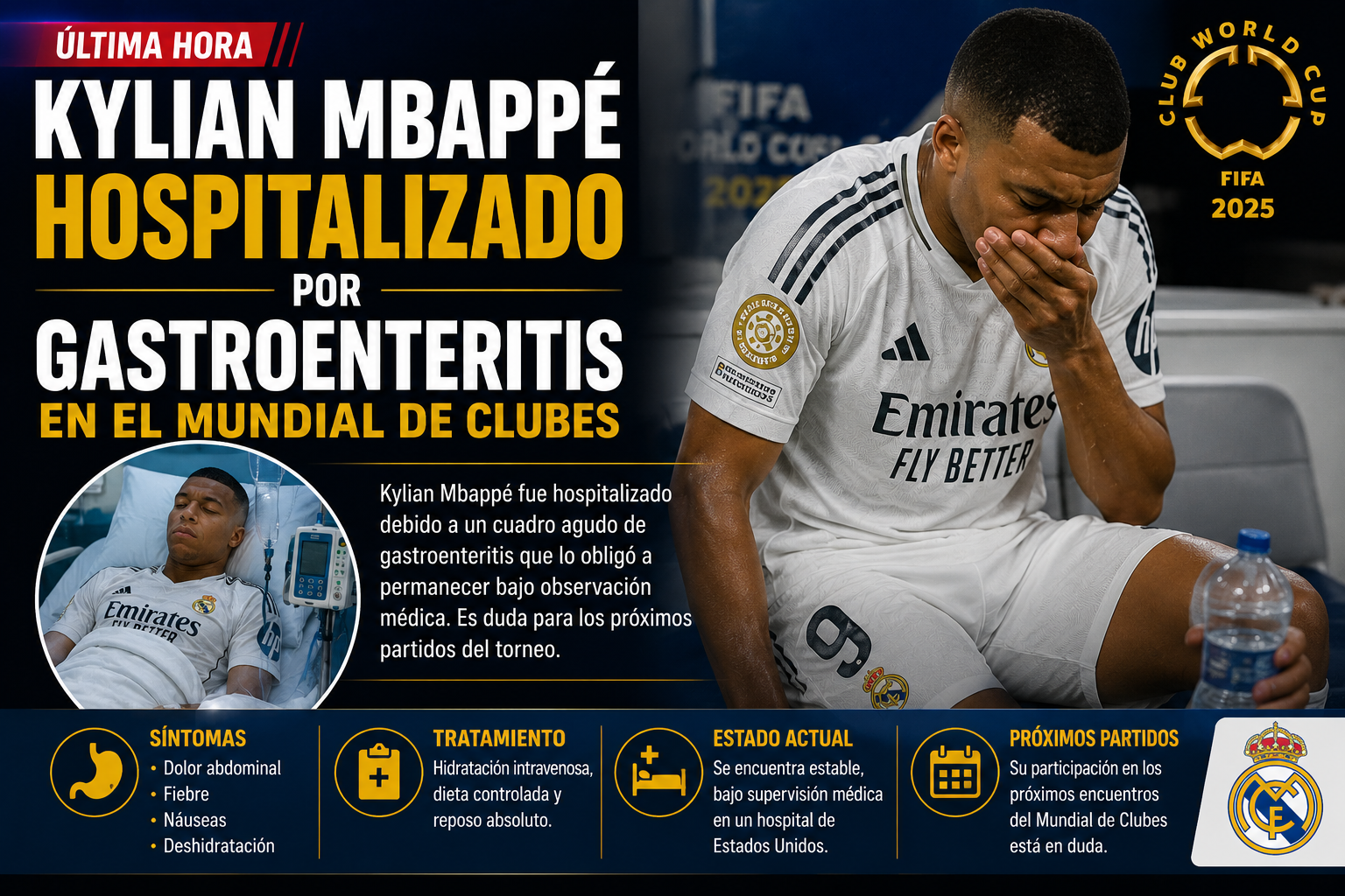 Kylian Mbappé hospitalizado por gastroenteritis en el Mundial de Clubes