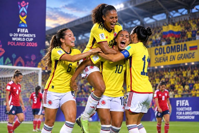 Selección Colombia Femenina Sub-20 celebra la victoria 3-1 ante Costa Rica